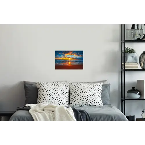 Zee - Zonsondergang - Strand - Wolken - Oranje Muursticker klein -slaapkamer
