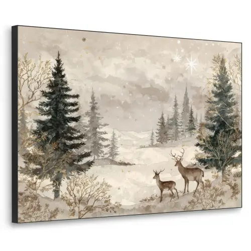 Bos - Herten - Winter - Sneeuw Textielframe - compleet frame klein -3d