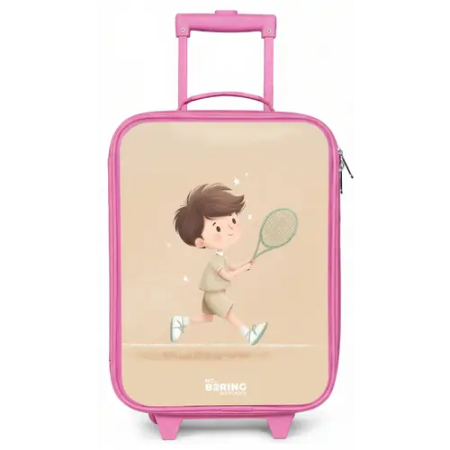 Jongen speelt tennis op zandkleurige achtergrond Kinderkoffer - Roze klein -zz3dotto