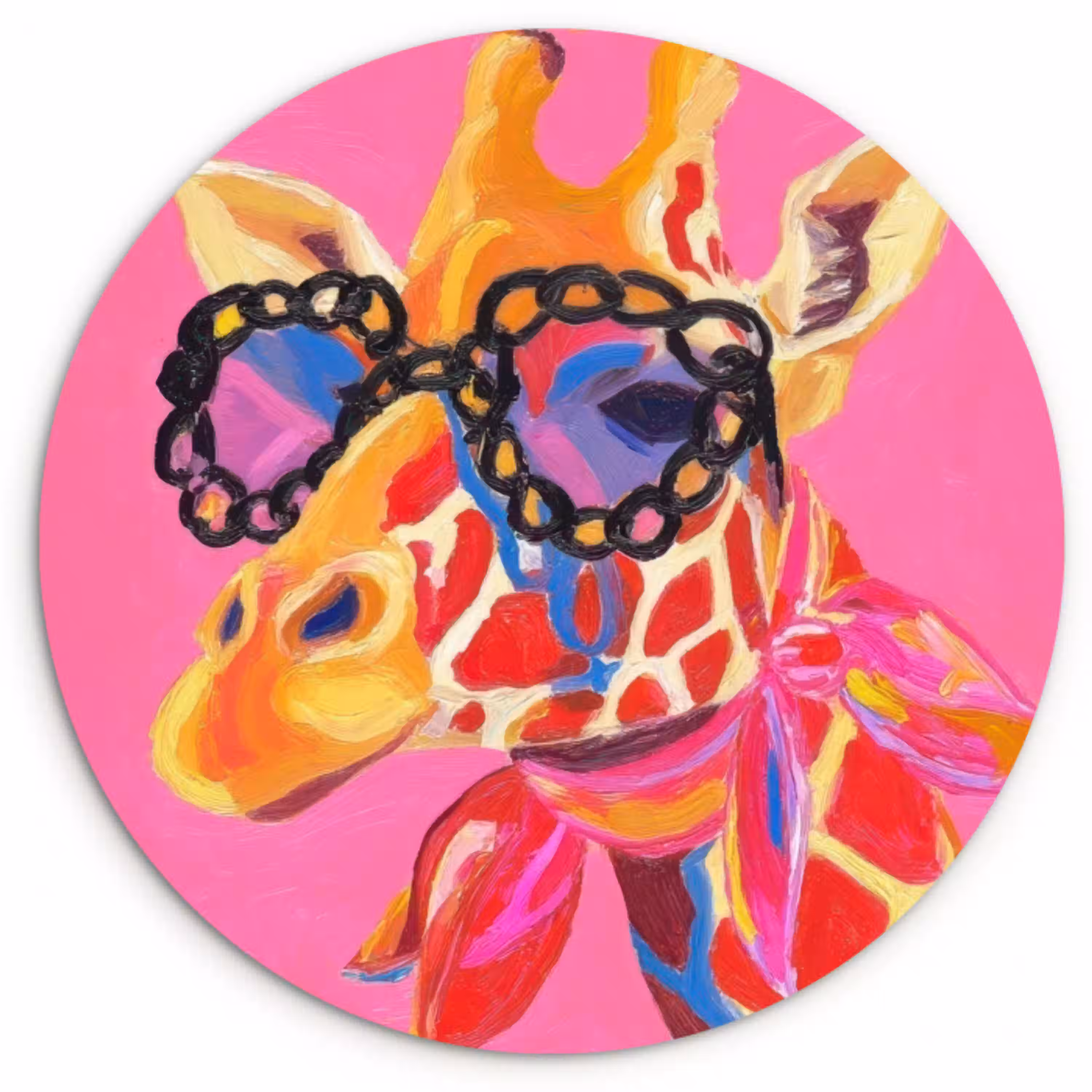 Giraf - Roze - Bril - Sjaal Wandcirkel kunststof plaat 5mm dik klein -3d