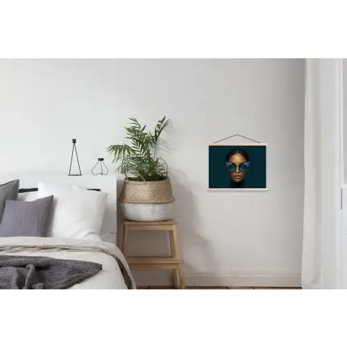 Vrouw - Vlinder - Bril - Blauw - Modern - Portret textielposter latten blank klein -woonkamer