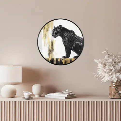 Panter - Zwart - Abstract - Goud Fotolijst rond zonder passe partout klein -sfeer3
