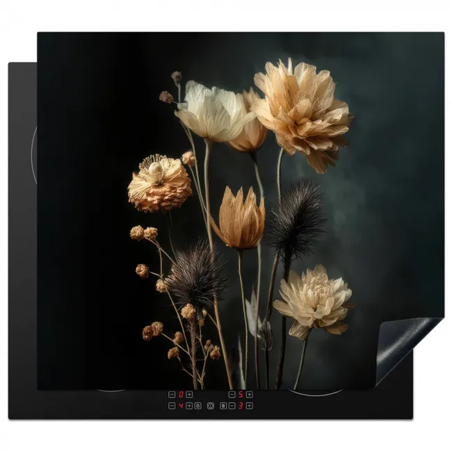 Inductiebeschermer - Boeket - Bloemen - Licht - Zwart