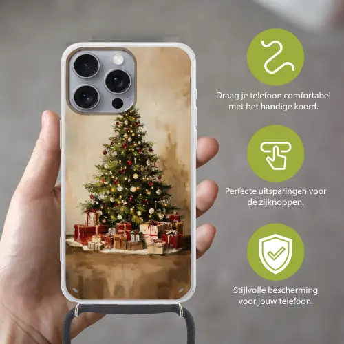 Kerstboom - Versierd - Kleurrijk Hoesje iPhone 16 Pro Max met koord klein -sfeer2_NL