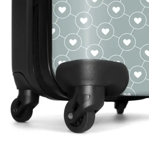Grijsgroene achtergrond met witte hartjes NBS - Handbagage koffer - Volwassenen Unisex middel -wiel