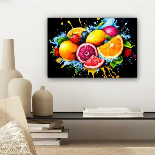 Fruit - Graffiti - Kleurrijk - Sinaasappel - Aardbei - Abstract canvas 2cm klein -sfeer6