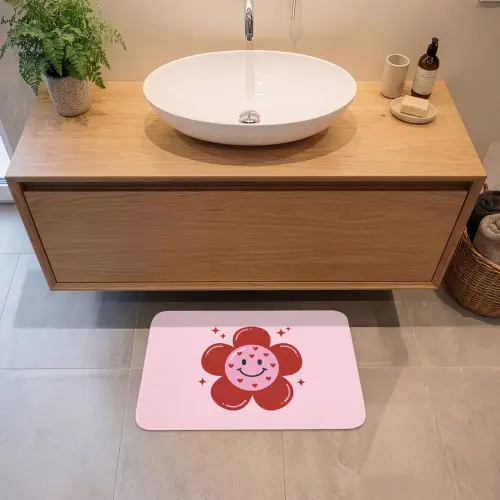 Bloem - Roze - Hartjes Badmat klein -sfeer1