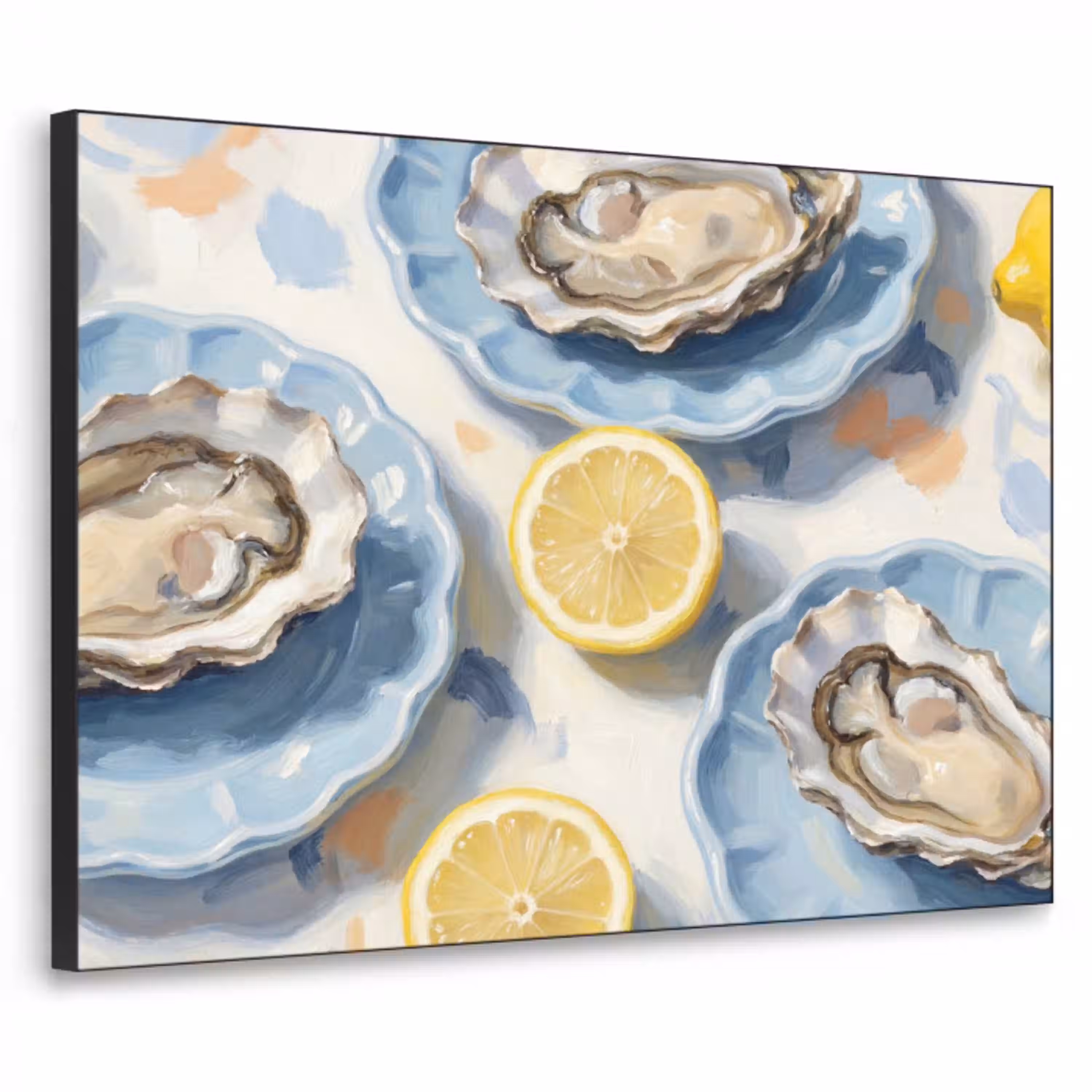 Eten - Oesters - Citroenen - Modern - Geel Textielframe zwart klein -3d