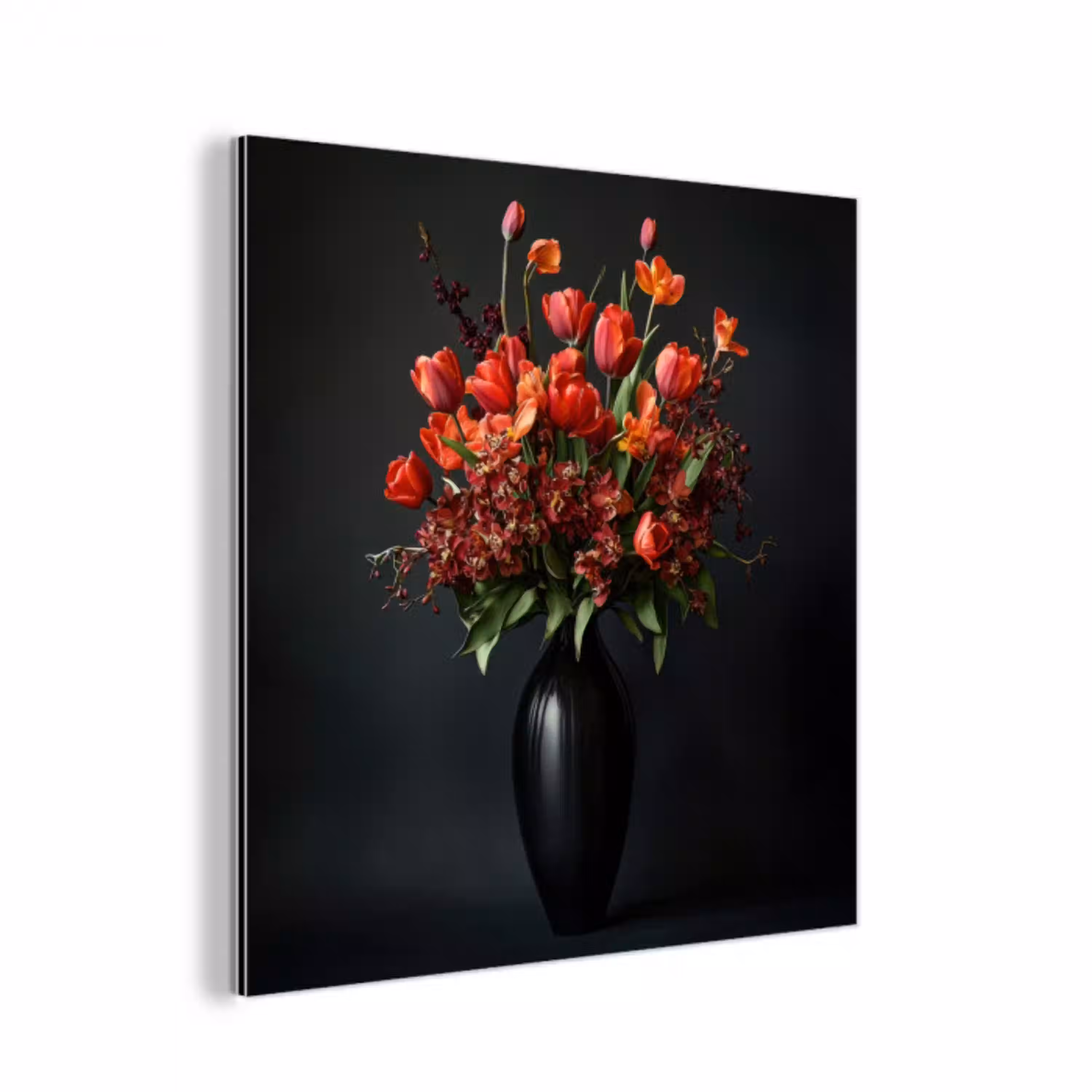 Boeket - Tulpen - Vaas - Rood aluminium wit klein -3d