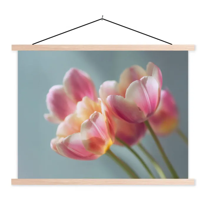 Tulpen - Roze - Stelen textielposter latten blank klein -3d