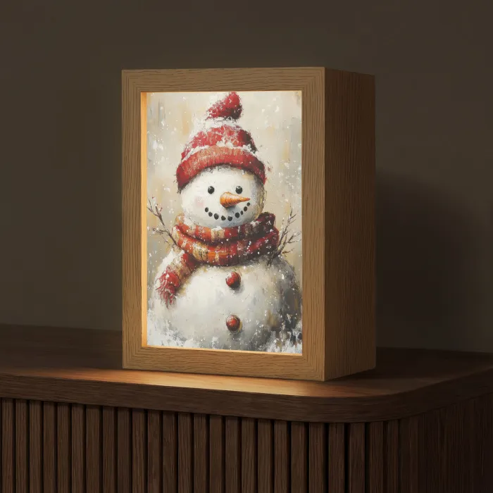 Sneeuwpop - Winter - Sneeuw - Beige Light Box met kabel (Tafellamp) klein -z3d_website