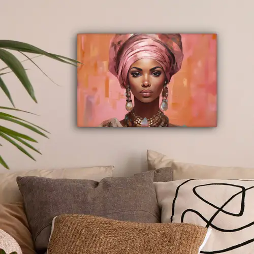 Kunst - Vrouw - Roze - Sieraden - Portret canvas 2cm klein -sfeer1