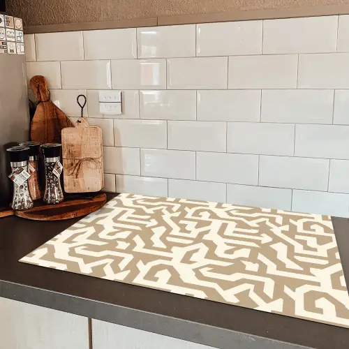 Modern - Abstract - Beige Inductie beschermer vinyl 3mm klein 276 -sfeer3