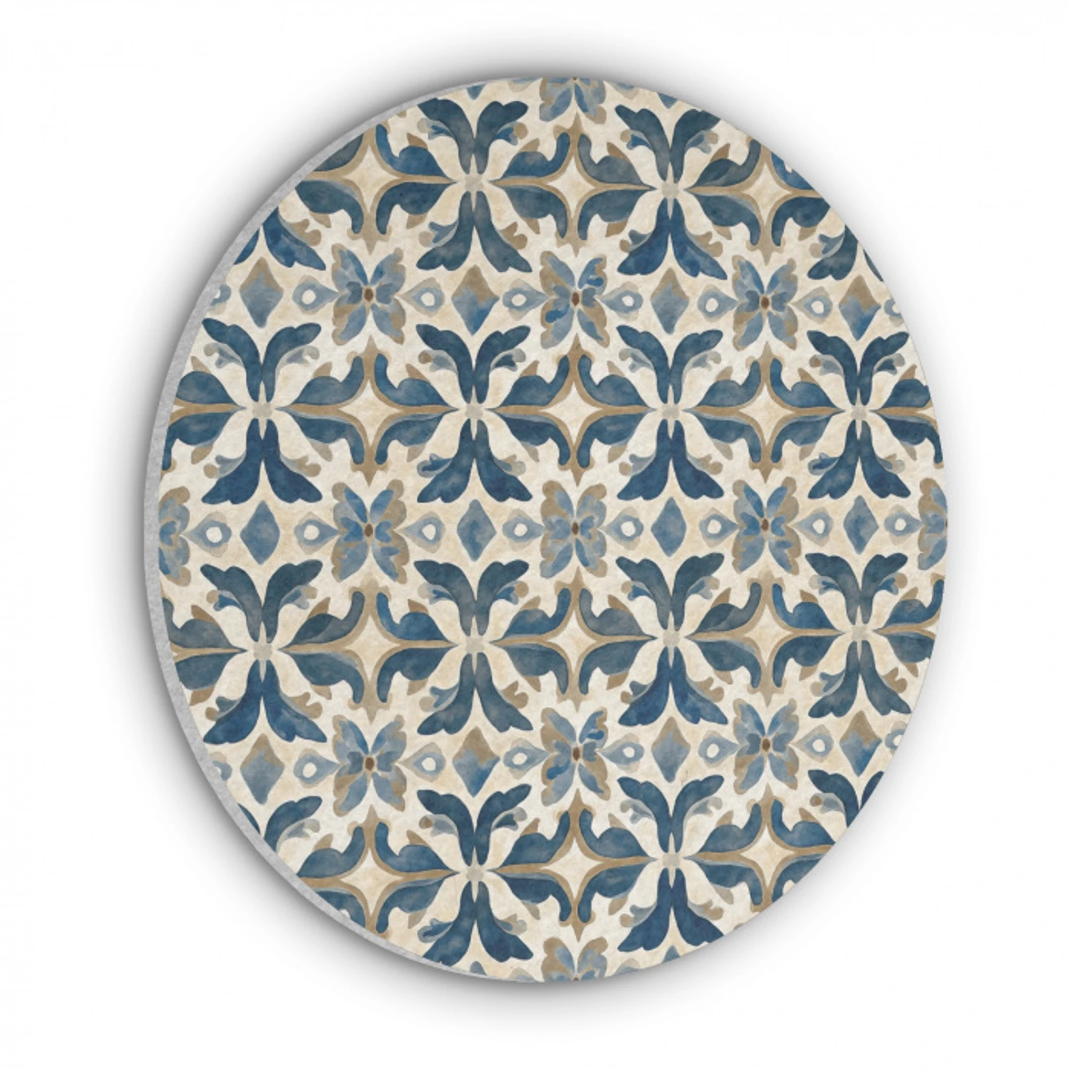 Tegel - Patroon - Blauw - Beige Akoestische PET Vilt - Rond klein 838 -3d