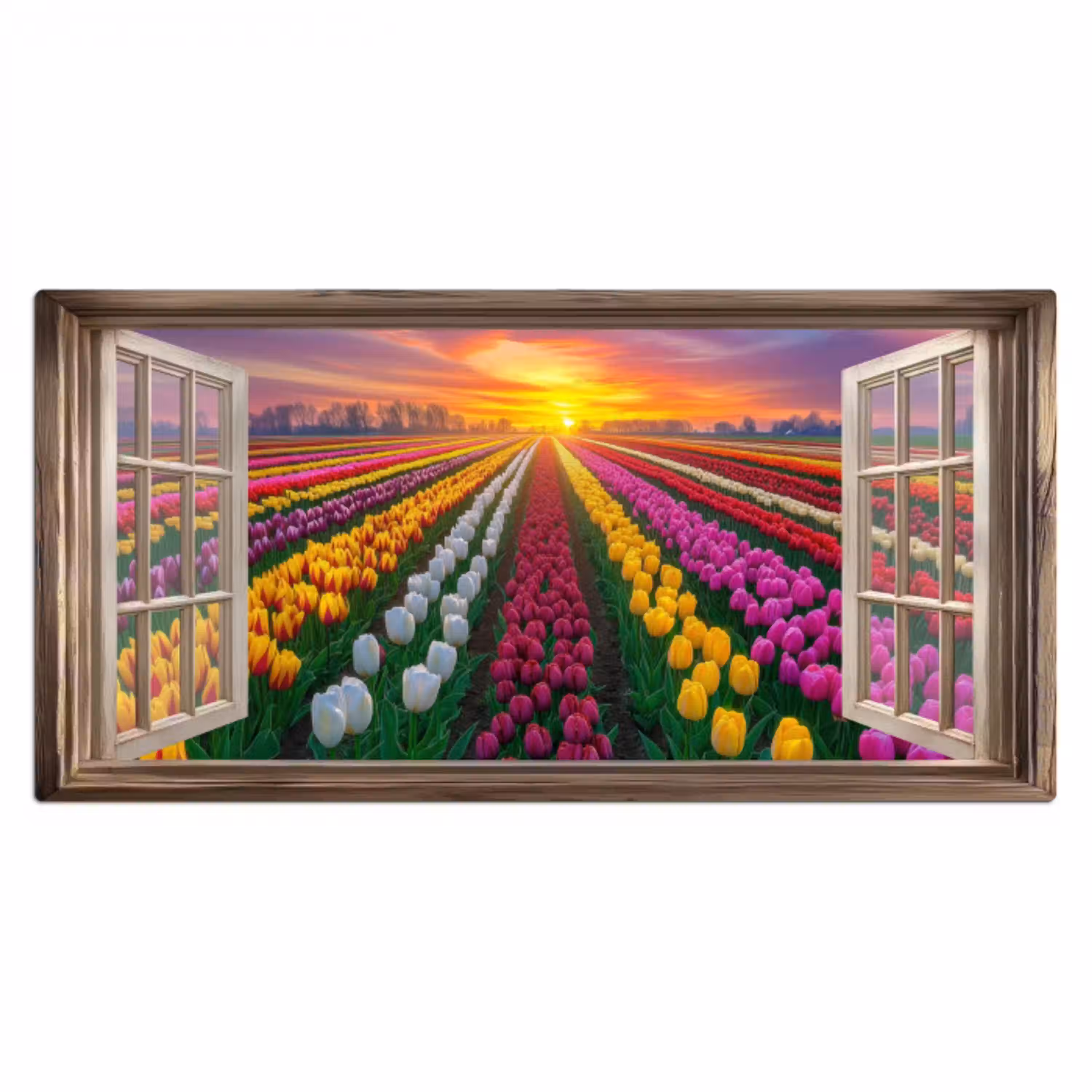 Doorkijk - Bloemen - Tulpen - Kleurrijk - Zonsondergang Muismat XXL klein -3d_leeg