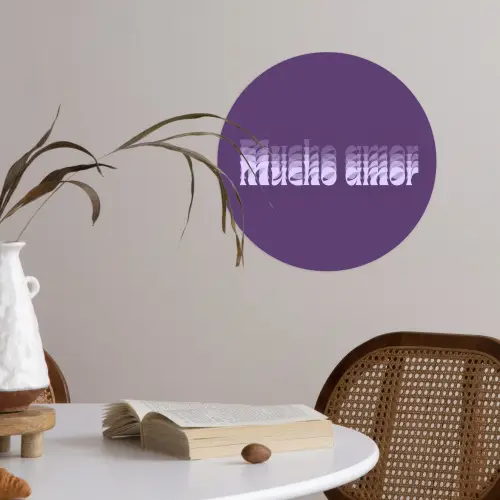 Mucho amor - Paars - Grafisch Wandcirkel behangsticker klein -sfeer3