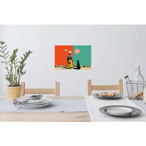 Retro - Jongen - Hond - Rood - Groen Muursticker klein -eettafel