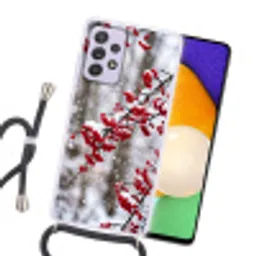 Bessen - Takken - Sneeuw - Winter - Kleurrijk Hoesje Samsung Galaxy A52 5G met koord klein -sfeer1