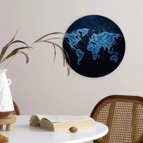 Wereldkaart - Waterstructuur - Blauw Wandcirkel kunststof plaat 5mm dik klein -sfeer4