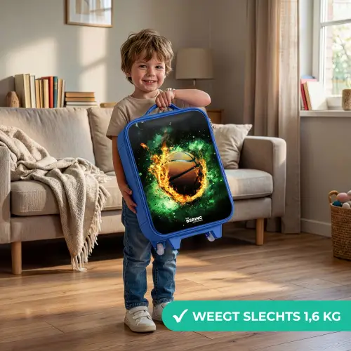 Basketbal in vlammen en explosieve energie Kinderkoffer - Blauw klein -sfeer2_NL