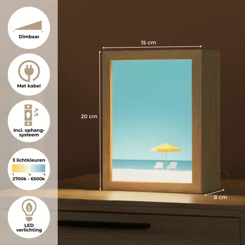 Strand - Blauwe lucht - Geel - Parasol Light Box met kabel (Tafellamp) klein -USP_NL