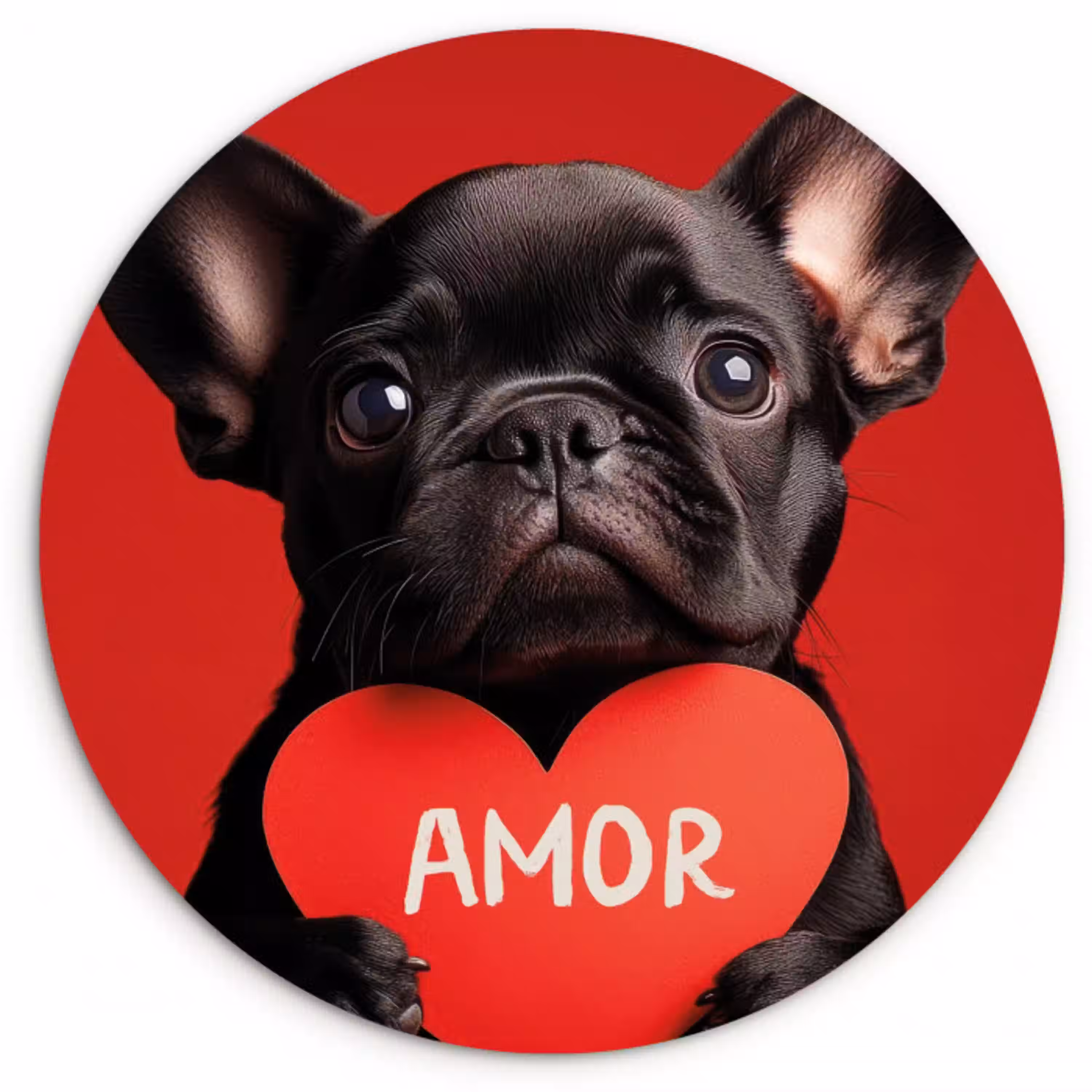 Amor - Hond  - Hartje - Rood Wandcirkel kunststof plaat 5mm dik klein -3d