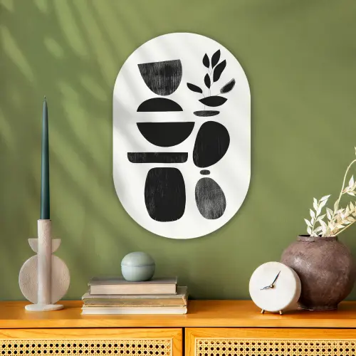 Japandi - Zwart - Abstract Wandcirkel Ovaal Forex klein -sfeer2
