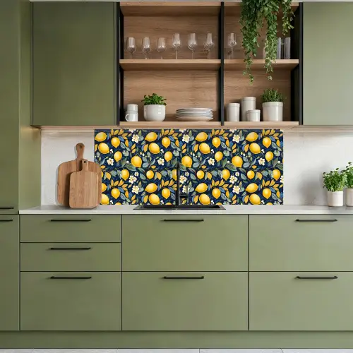 Citroenen - Bloemen - Bladeren - Blauw keuken achterwand 2 middel 871 -sfeer3