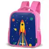 Raket - Sterren - Planeet - Ruimte Kinderrugzak - Roze middel -schuin