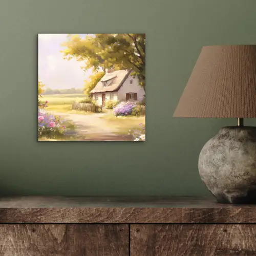 Huisje - Hout - Bloemen aluminium wit klein -sfeer2