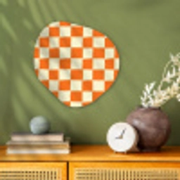 Schaak - Patroon - Oranje Wandcirkel Organisch Forex 3mm klein 629 -sfeer2