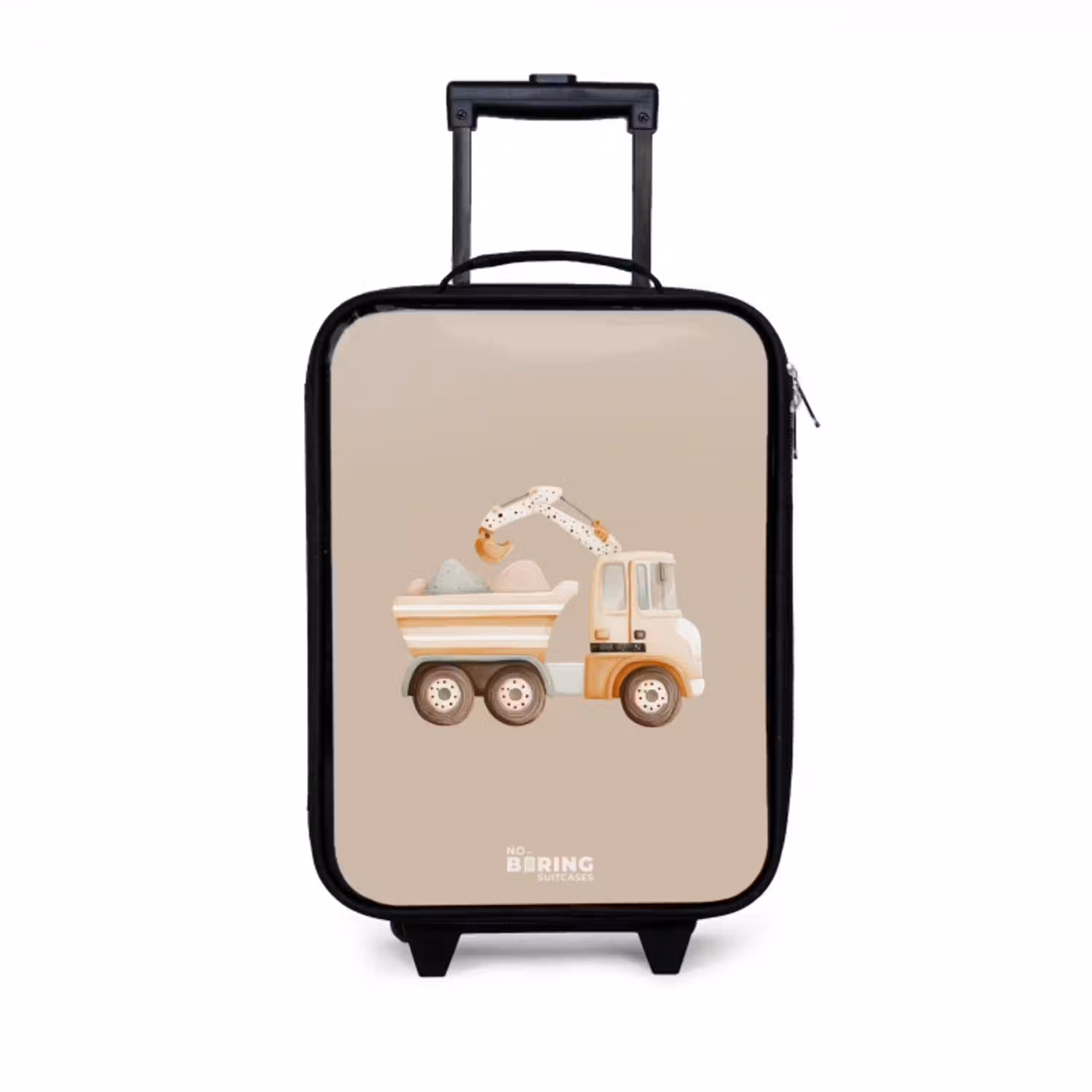 Gele kiepwagen in neutrale kleuren Kinderkoffer - Zwart klein -3d
