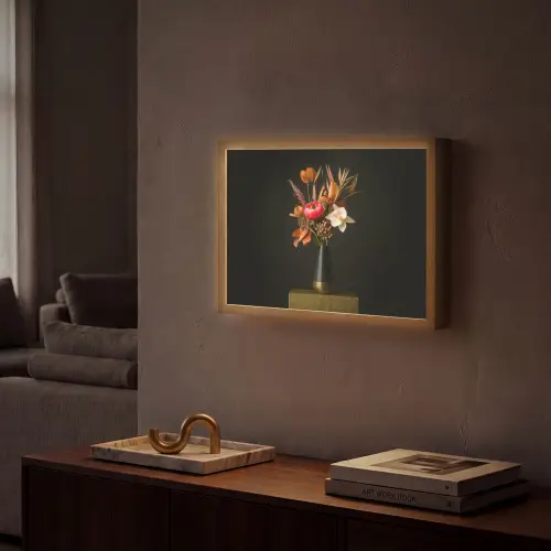 Boeket - Oranje - Gouden - vaas Light Box met batterij (Wandlamp) middel -sfeer1