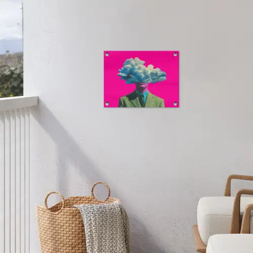 Man - Pak - Wolk - Roze tuinposter los doek klein -sfeer8