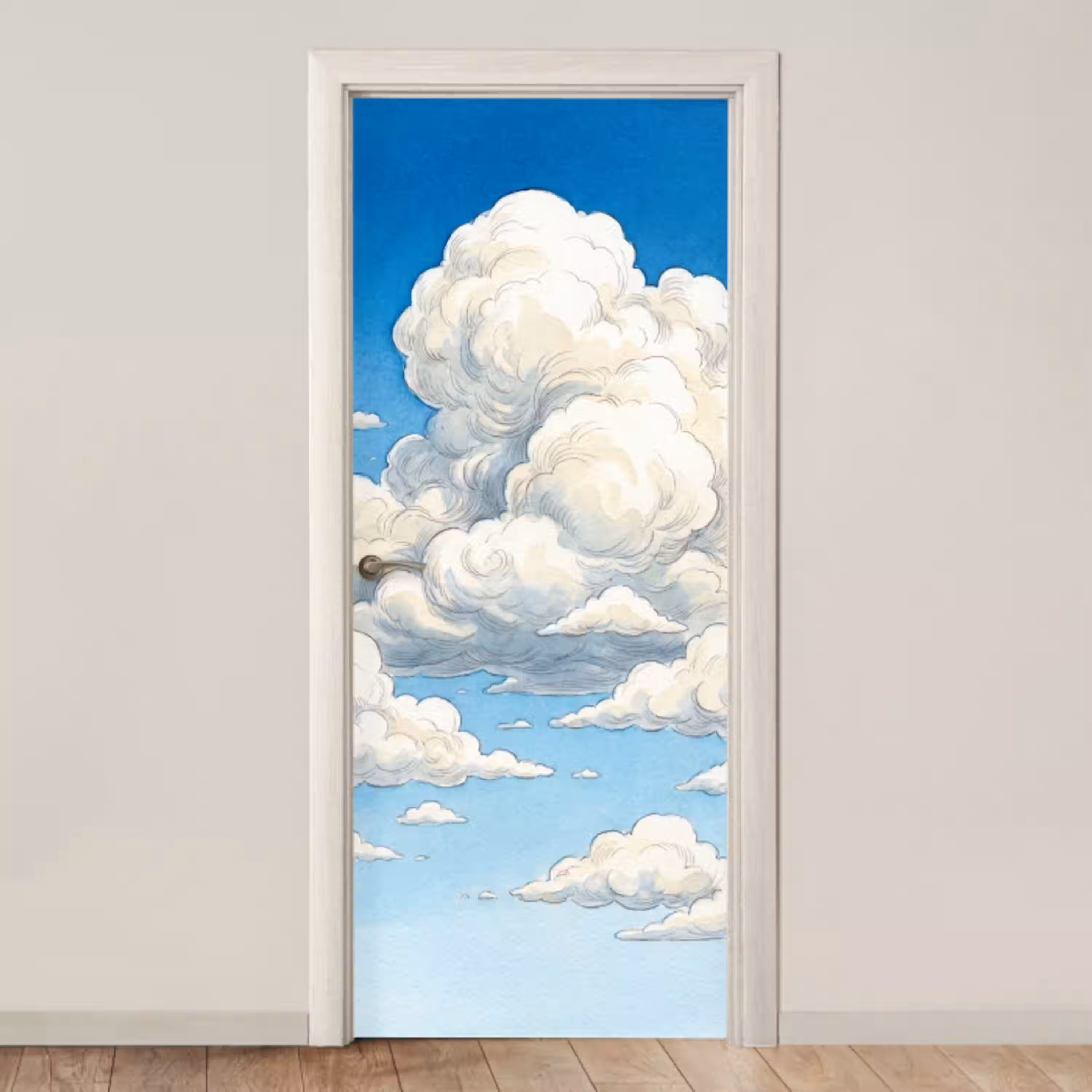 Wolken - Blauwe lucht - Natuur - Modern - Wit deurposter klein -3d_beige