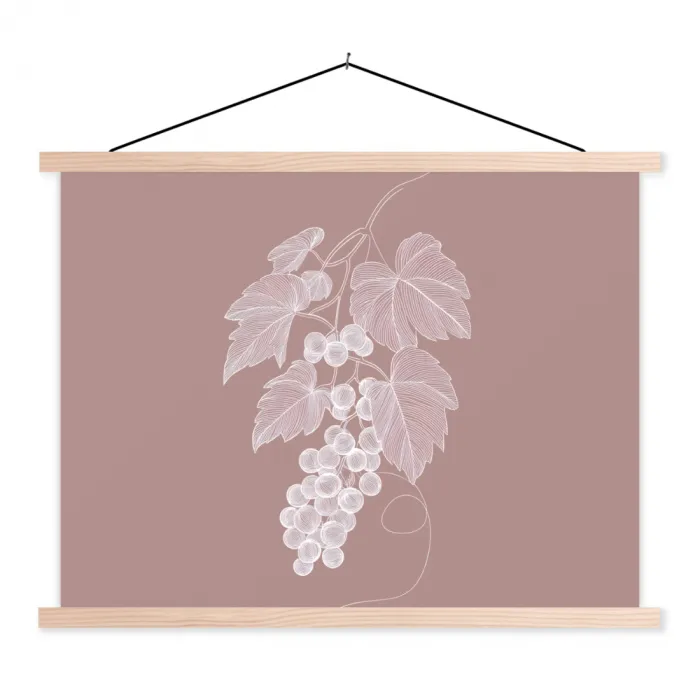Tros - Druiven - Illustratie - Bladeren textielposter latten blank klein -3d