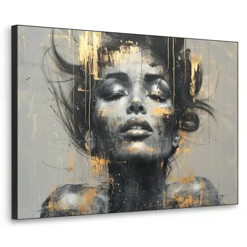 Vrouw - Kunst - Goud - Abstract - Glamour Textielframe zwart klein -3d