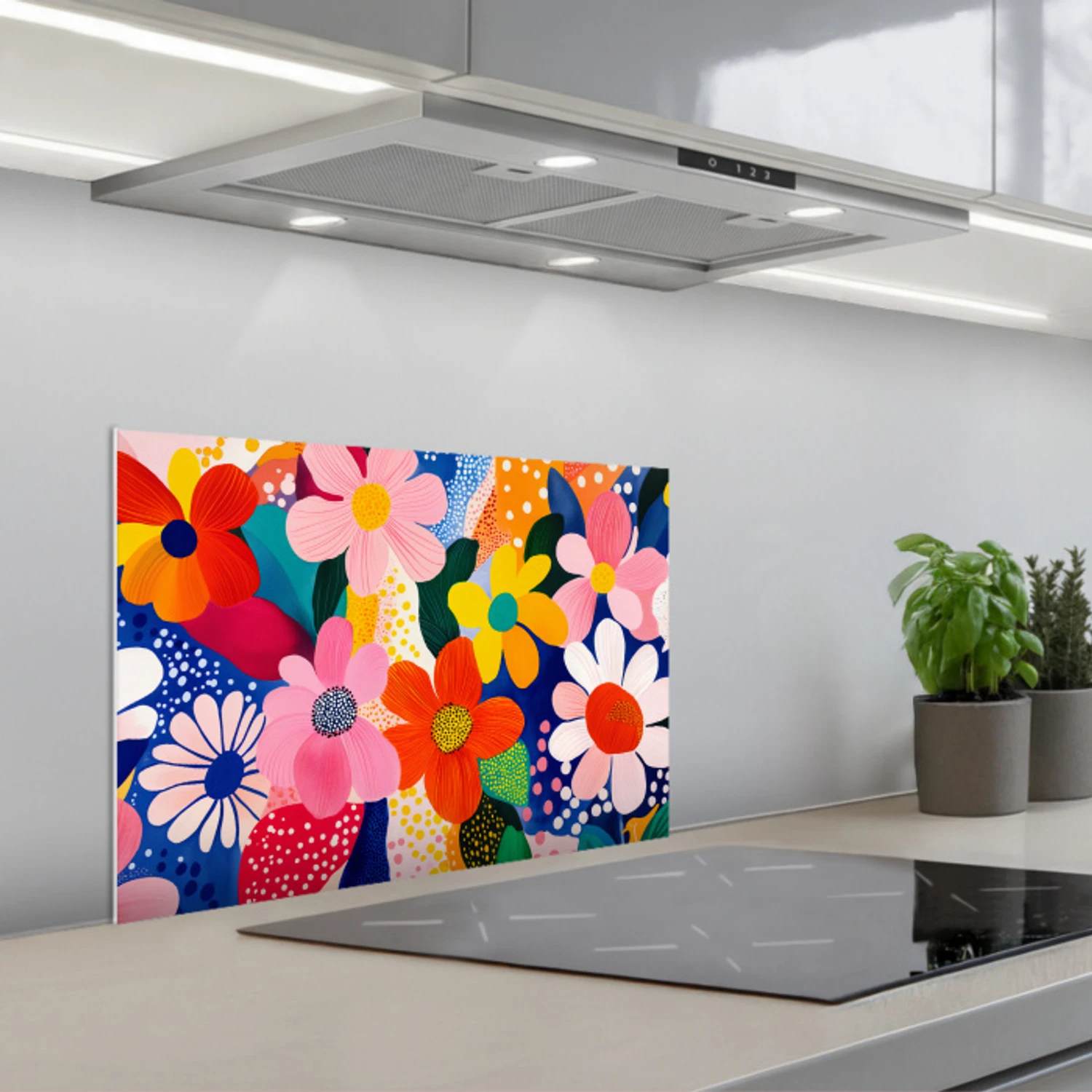 Bloemen - Kleurrijk - Stippen keuken achterwand spatscherm klein -3d_schuin