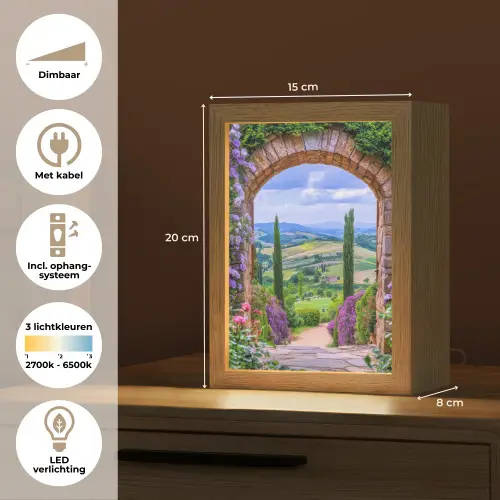 Doorkijk - Toscane - Landschap - Poort Light Box met kabel (Tafellamp) klein -USP_NL