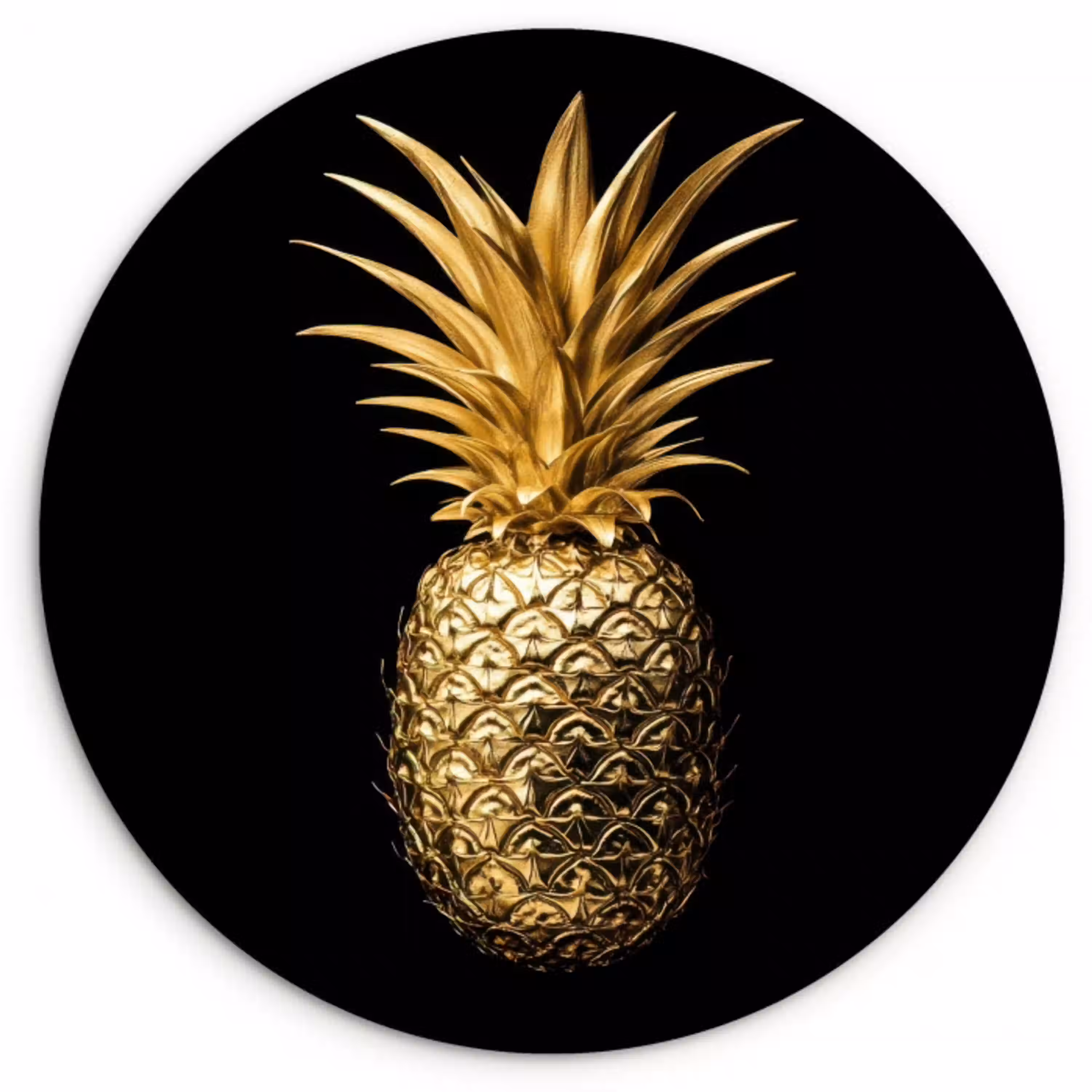 Ananas - Zwart - Goud - Luxe Wandcirkel plexiglas klein -3d