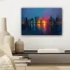 Skyline - Penseelstreken - Donkerblauw - Lichtgevend canvas 2cm klein -sfeer6
