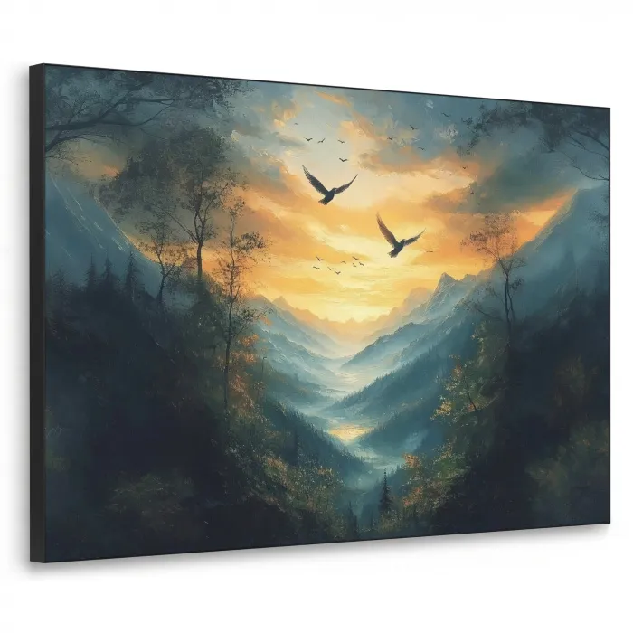 Vogels - Zon - Bomen - Groen Textielframe - compleet frame klein -3d