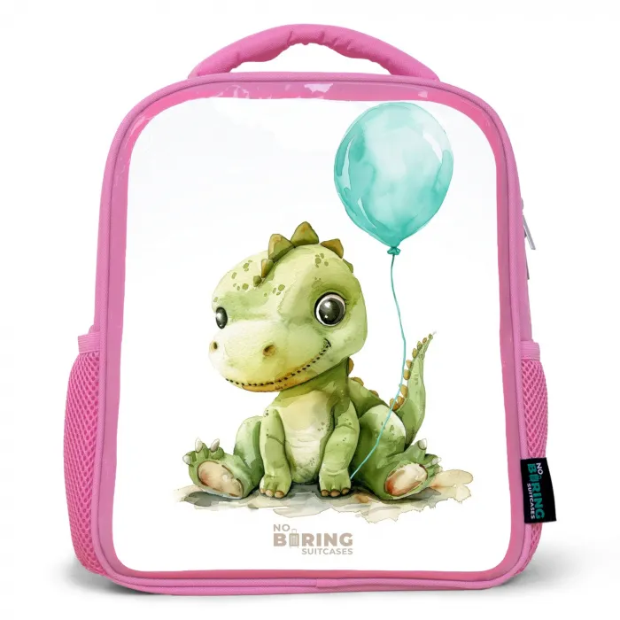 Dino met blauwe ballon Kinderrugzak - Roze middel -3d