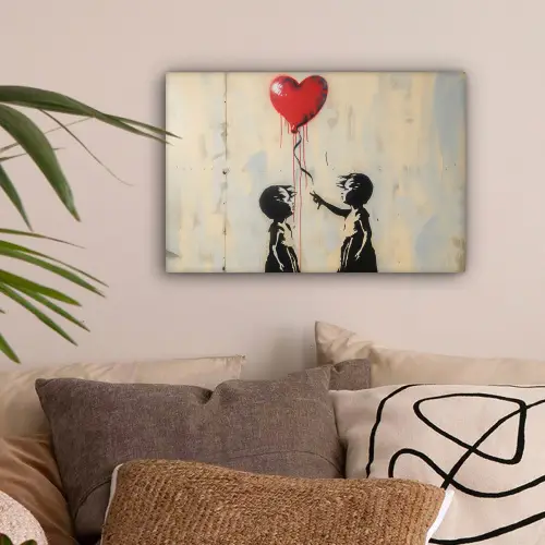 Street art - Banksy - Ballon - Graffiti - Retro canvas 2cm klein -sfeer1