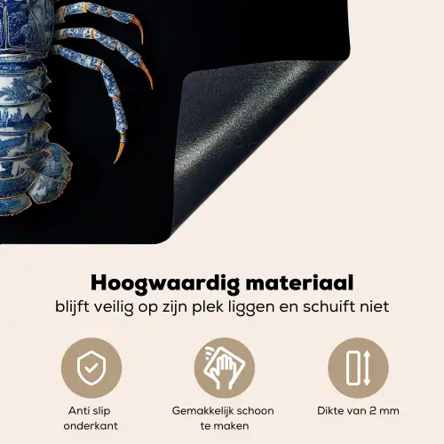 Kreeft - Delftsblauw - Schild - Stoer Inductie beschemer met haakjes klein -ky-onderkant-nl