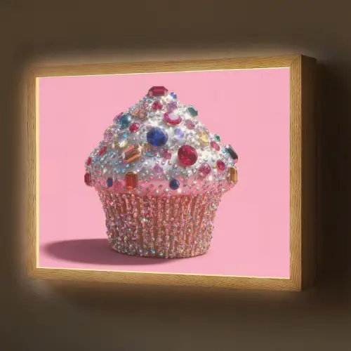 Cupcake - Kleurrijk - Edelstenen Light Box met batterij (Wandlamp) middel -z3d_website
