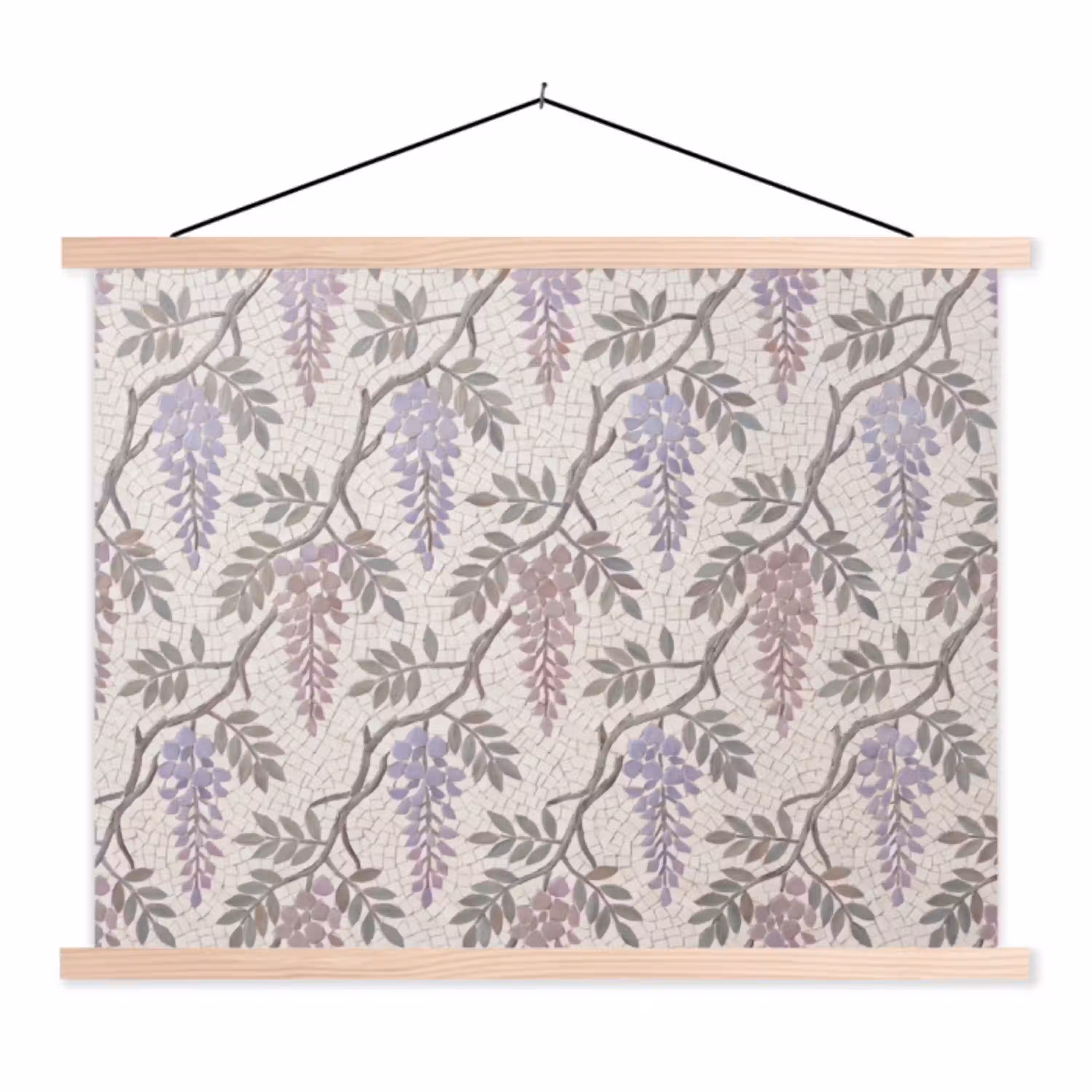 Bloemen - Mozaïek - Natuur - Patroon - Paars textielposter latten blank klein -3d