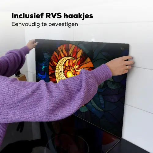 Mozaïek - Glas - Maan - Donkerblauw Inductie beschemer met haakjes klein -ky-ophangen-nl