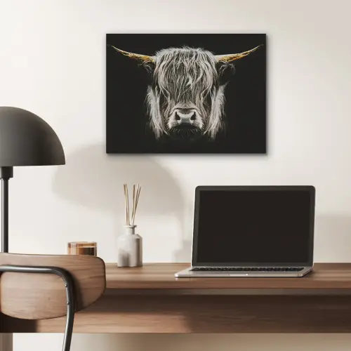 Schotse hooglander - Goud - Hoorns - Zwart wit - Koe - Dieren PET vilt klein -sfeer5