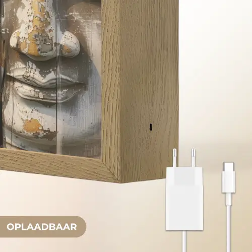 Boeddha - Houtlook - Modern - Industrieel Light Box met batterij (Wandlamp) middel -USP_websiteoplaadbaarNL